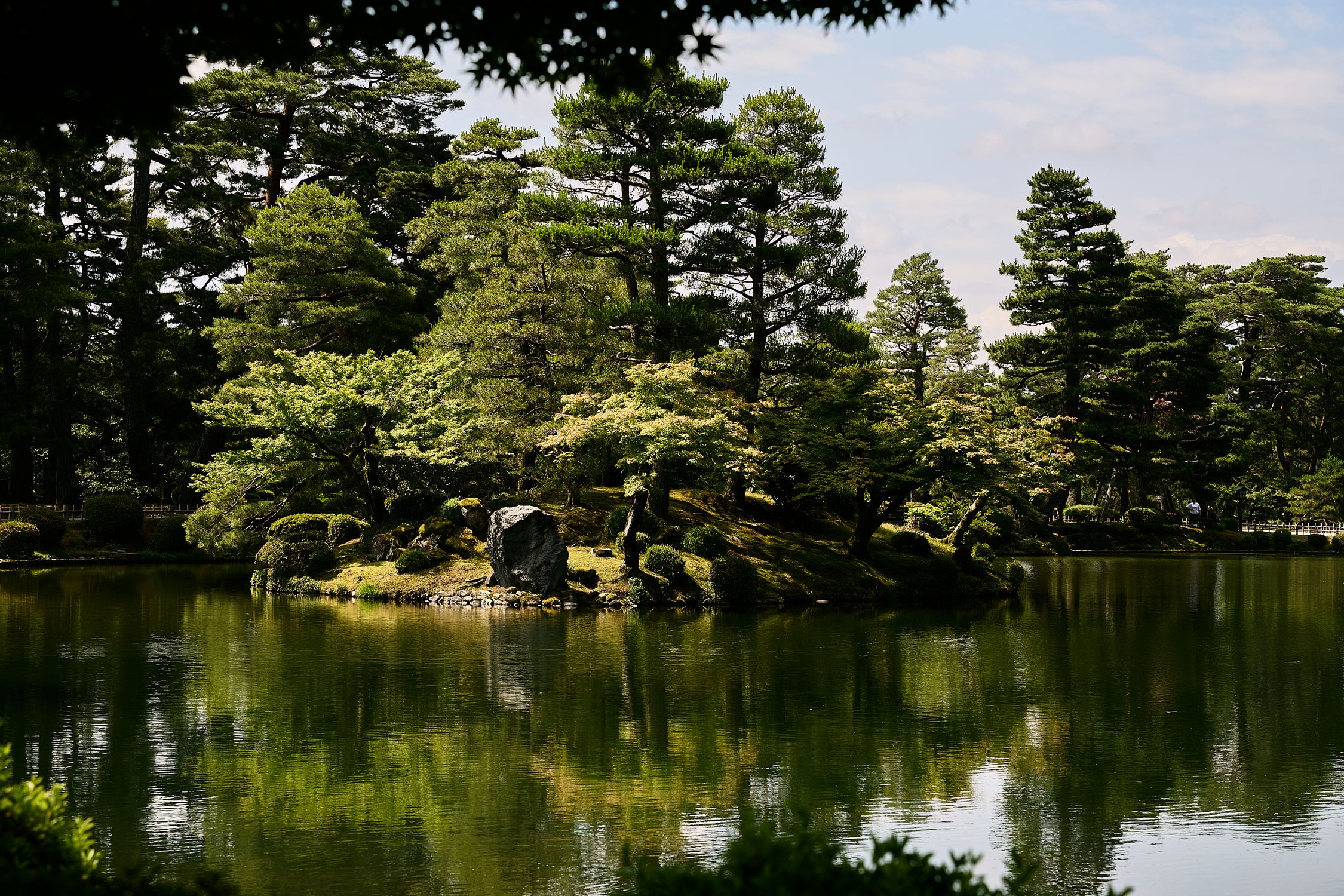 The pond and pines of Kenroku-en garden in Kanazawa