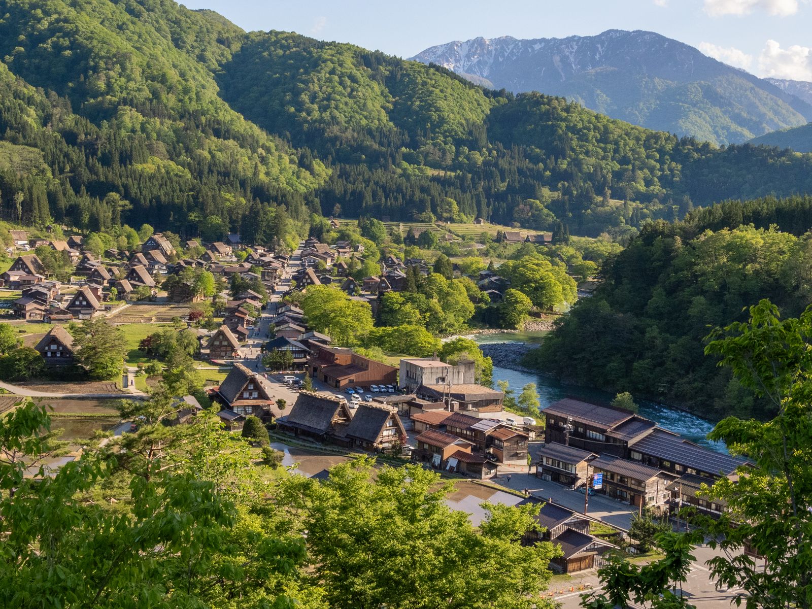 The village of Ogimachi seen from the mountain viewpoint